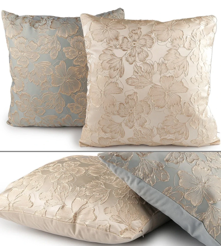 Luxusní vyšívané povlaky na polštáře s květy 44 x 44 cm – Sada 2 ks