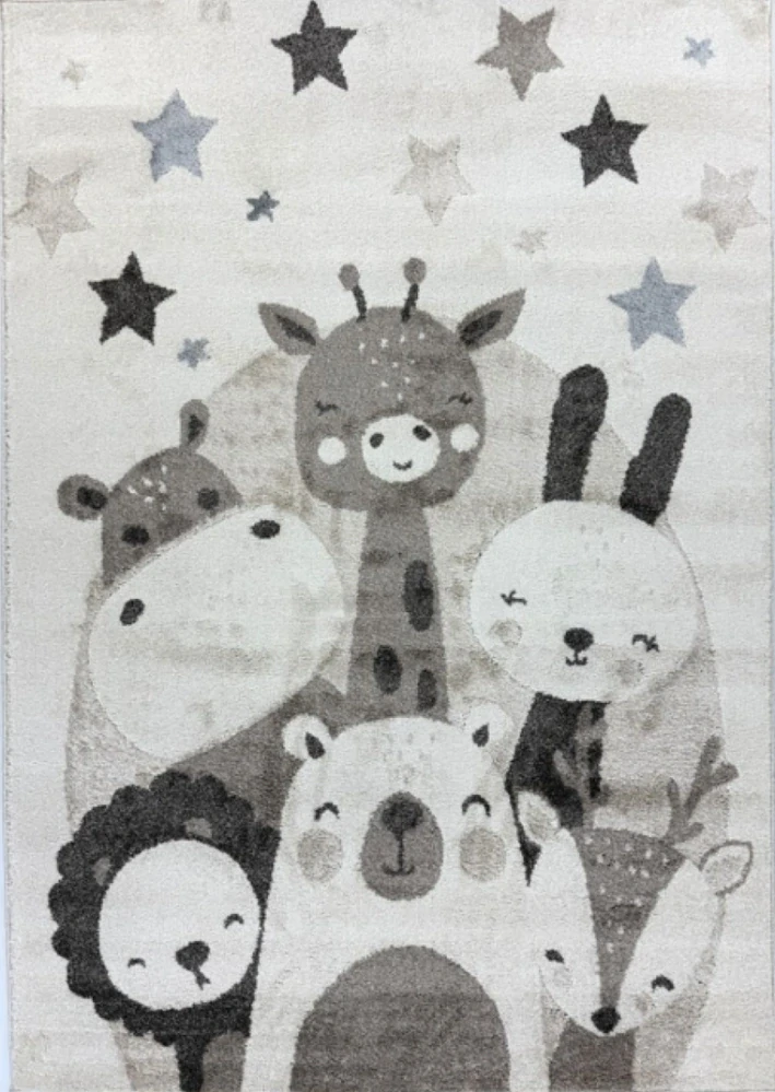 Kusový koberec Happy Zvířátka AN-C56 ZOO krémová-béžová, bílá-šedá, bílá-růžová rozměr 80 x 150cm