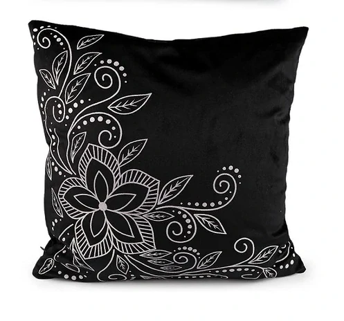 Sametový povlak na polštář se vzorem 45 x 45cm žlutý Folklor