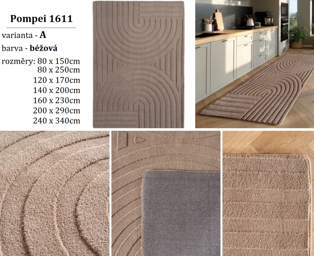 Kusový koberec běhoun Pompei 1614 béžový rozměr 80 x 250cm