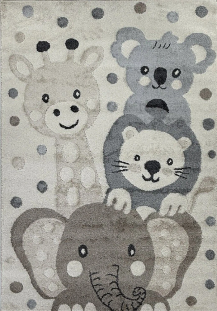 Kusový koberec Happy Zvířátka AN-C56 ZOO bílý se šedým slonem 160 x 230cm