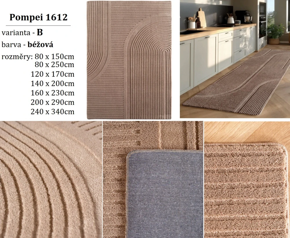 Kusový koberec běhoun Pompei 1614 béžový rozměr 80 x 250cm