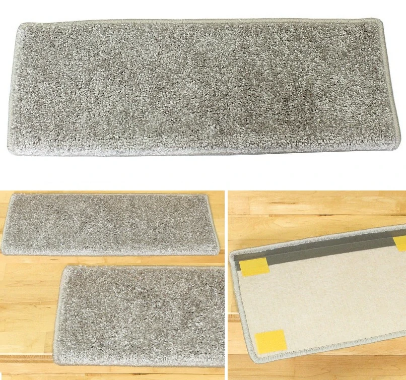 Nášlapy na schody shaggy Silk světle šedé r. 65 x 24cm +3cm ohyb obdélníkové