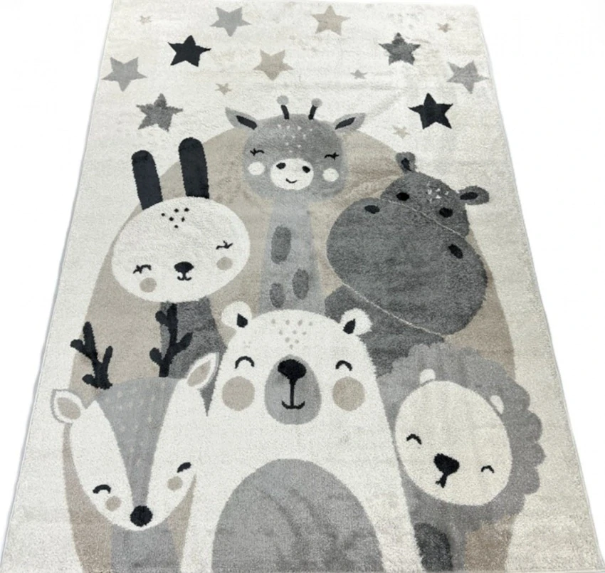 Kusový koberec Happy Zvířátka AN-C56 ZOO krémová-béžová, bílá-šedá, bílá-růžová rozměr 80 x 150cm