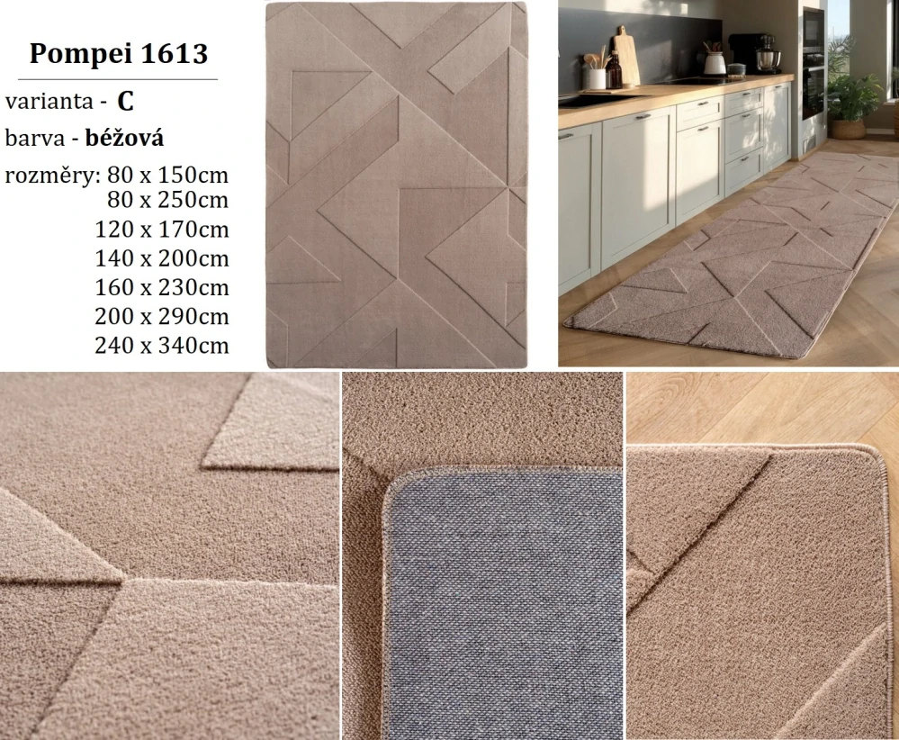 Kusový koberec běhoun Pompei 1614 béžový rozměr 80 x 250cm