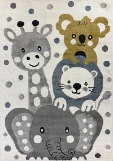 Kusový koberec Happy Zvířátka AN-C56 ZOO bílý se šedým slonem 140 x 200cm