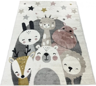 Kusový koberec Happy Zvířátka AN-C56 ZOO bílá-růžová rozměr 80 x 150cm