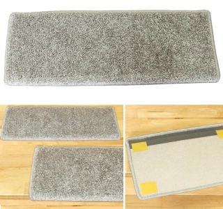 Nášlapy na schody shaggy Silk béžově šedé r. 65 x 24cm +3cm ohyb obdélníkové