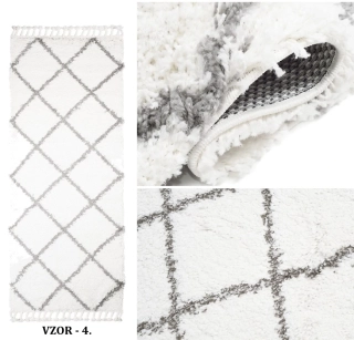 Výprodej: Luxusní huňatý kusový koberec Shaggy BH26 geometrický vzor krémový 100 x 150cm + třásně