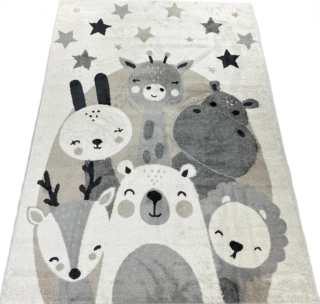 Kusový koberec Happy Zvířátka AN-C56 ZOO bílý-šedý rozměr 120 x 170cm