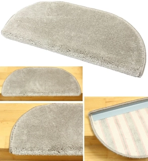 Nášlapy na schody shaggy Silk béžově-šedé 65 x 24cm +3cm ohyb půlkruhové