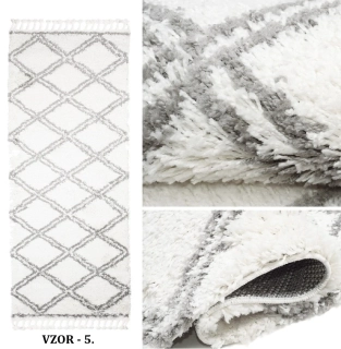 Výprodej: Luxusní huňatý kusový koberec Shaggy BH26 geometrický vzor krémově šedý 100 x 150cm + třásně