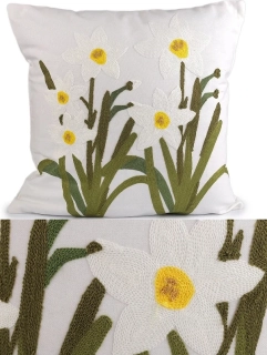 Povlaky na polštáře 45 x 45cm vyšívané bílé narcisy - bal. 2ks
