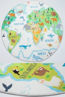 Dětský kulatý koberec Mapa světa - Zvířátka pr. 200cm